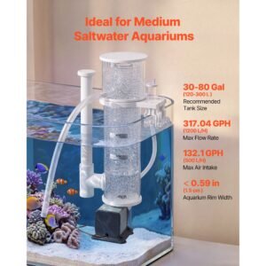 protein skimmer for 30 80 gal saltwater aquarium hang on with dc pump, protein skimmer with dc pinwheel pump, adjustable control, for 30 80 gal medium saltwater aquariums & reef tank fish tank