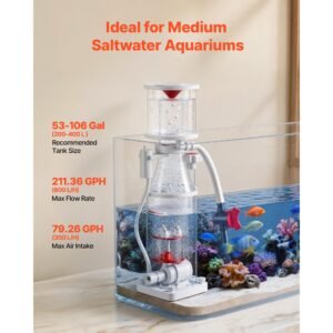 protein skimmer for 53 106 gal saltwater aquariums internal with pump, protein skimmer with dc pinwheel pump, adjustable control, air silencer, for 53 106 gallon saltwater aquariums & reef tank