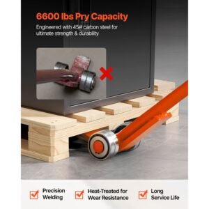 prylever bar, 6600 lbs weight capacity, 56 inch carbon steel handle lever dolly, pry lever bar with wheels for large pallets, heavy items, concrete blocks, heavy duty equipment handling