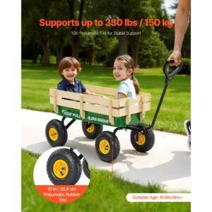 pull along wagon for kids, 39 in toddler wagons with foldable wooden panel & handle, supports up to 551 lbs, 10" all terrain tires, utility wagon cart birthday present for kids gardening beach