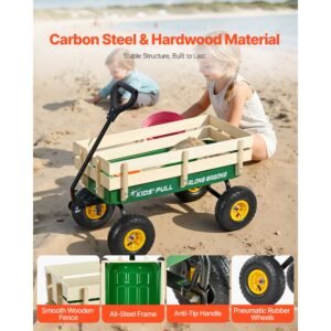 pull along wagon for kids, 39 in toddler wagons with foldable wooden panel & handle, supports up to 551 lbs, 10" all terrain tires, utility wagon cart birthday present for kids gardening beach