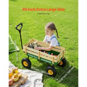 pull along wagon for kids, 39 in toddler wagons with foldable wooden panel & handle, supports up to 551 lbs, 10" all terrain tires, utility wagon cart birthday present for kids gardening beach
