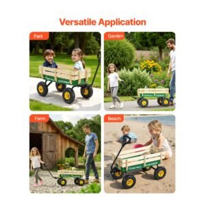 pull along wagon for kids, 39 in toddler wagons with foldable wooden panel & handle, supports up to 551 lbs, 10" all terrain tires, utility wagon cart birthday present for kids gardening beach