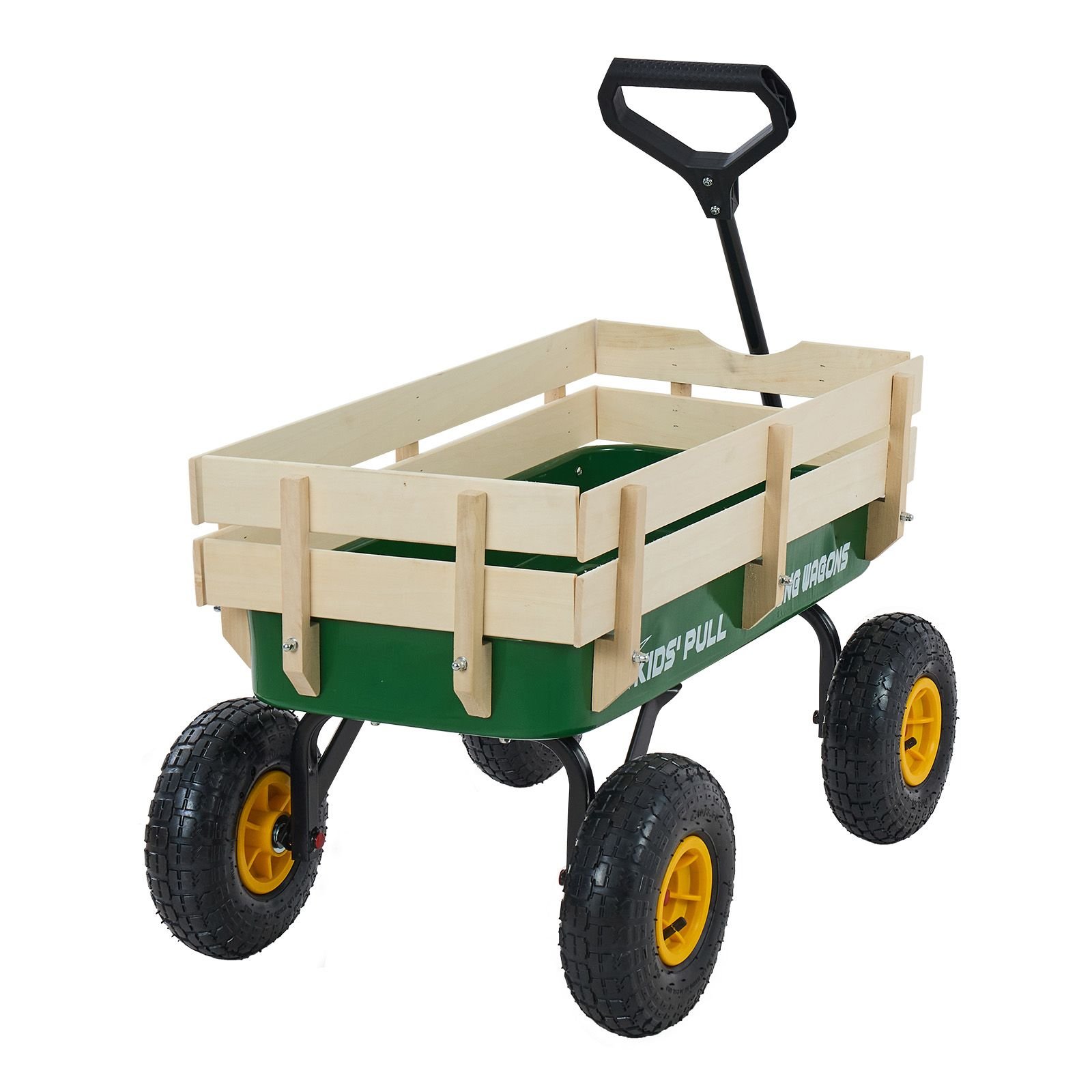pull along wagon for kids, 39 in toddler wagons with foldable wooden panel & handle, supports up to 551 lbs, 10" all terrain tires, utility wagon cart birthday present for kids gardening beach