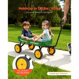 pull along wagon for kids, 39 inch toddler wagons, supports up to 176 lbs, all terrain wagons with handle, utility wagon cart birthday present for kids gardening beach camping, green