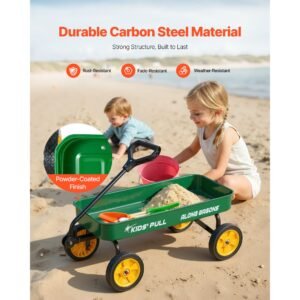 pull along wagon for kids, 39 inch toddler wagons, supports up to 176 lbs, all terrain wagons with handle, utility wagon cart birthday present for kids gardening beach camping, green