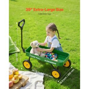 pull along wagon for kids, 39 inch toddler wagons, supports up to 176 lbs, all terrain wagons with handle, utility wagon cart birthday present for kids gardening beach camping, green