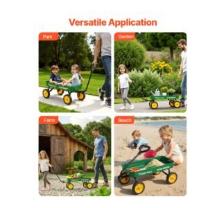 pull along wagon for kids, 39 inch toddler wagons, supports up to 176 lbs, all terrain wagons with handle, utility wagon cart birthday present for kids gardening beach camping, green