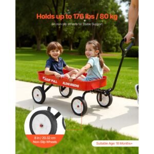pull along wagon for kids, 39 inch toddler wagons, supports up to 176 lbs, all terrain wagons with handle, utility wagon cart birthday present for kids gardening beach camping, red