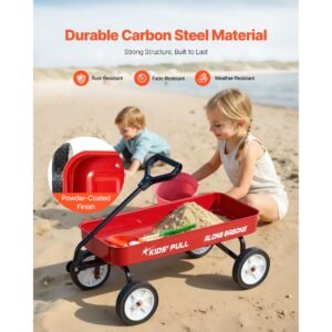 pull along wagon for kids, 39 inch toddler wagons, supports up to 176 lbs, all terrain wagons with handle, utility wagon cart birthday present for kids gardening beach camping, red
