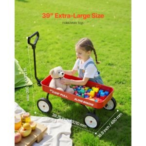 pull along wagon for kids, 39 inch toddler wagons, supports up to 176 lbs, all terrain wagons with handle, utility wagon cart birthday present for kids gardening beach camping, red