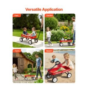 pull along wagon for kids, 39 inch toddler wagons, supports up to 176 lbs, all terrain wagons with handle, utility wagon cart birthday present for kids gardening beach camping, red