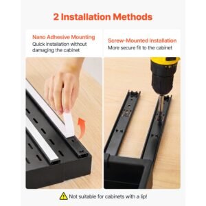 pull out cabinet organizer, 2 pack expandable width (12.2" 18.9"), 20.47" deep pull out drawers for cabinets, sliding drawer for kitchen pantry cabinet organizer with nano adhesive strips, black