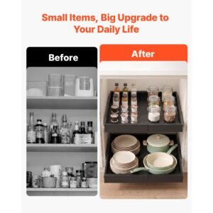 pull out cabinet organizer, 2 pack expandable width (12.2" 18.9"), 20.47" deep pull out drawers for cabinets, sliding drawer for kitchen pantry cabinet organizer with nano adhesive strips, black