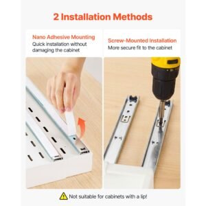 pull out cabinet organizer, 2 pack expandable width (12.2" 18.9"), 20.47" deep pull out drawers for cabinets, sliding drawer for kitchen pantry cabinet organizer with nano adhesive strips, white