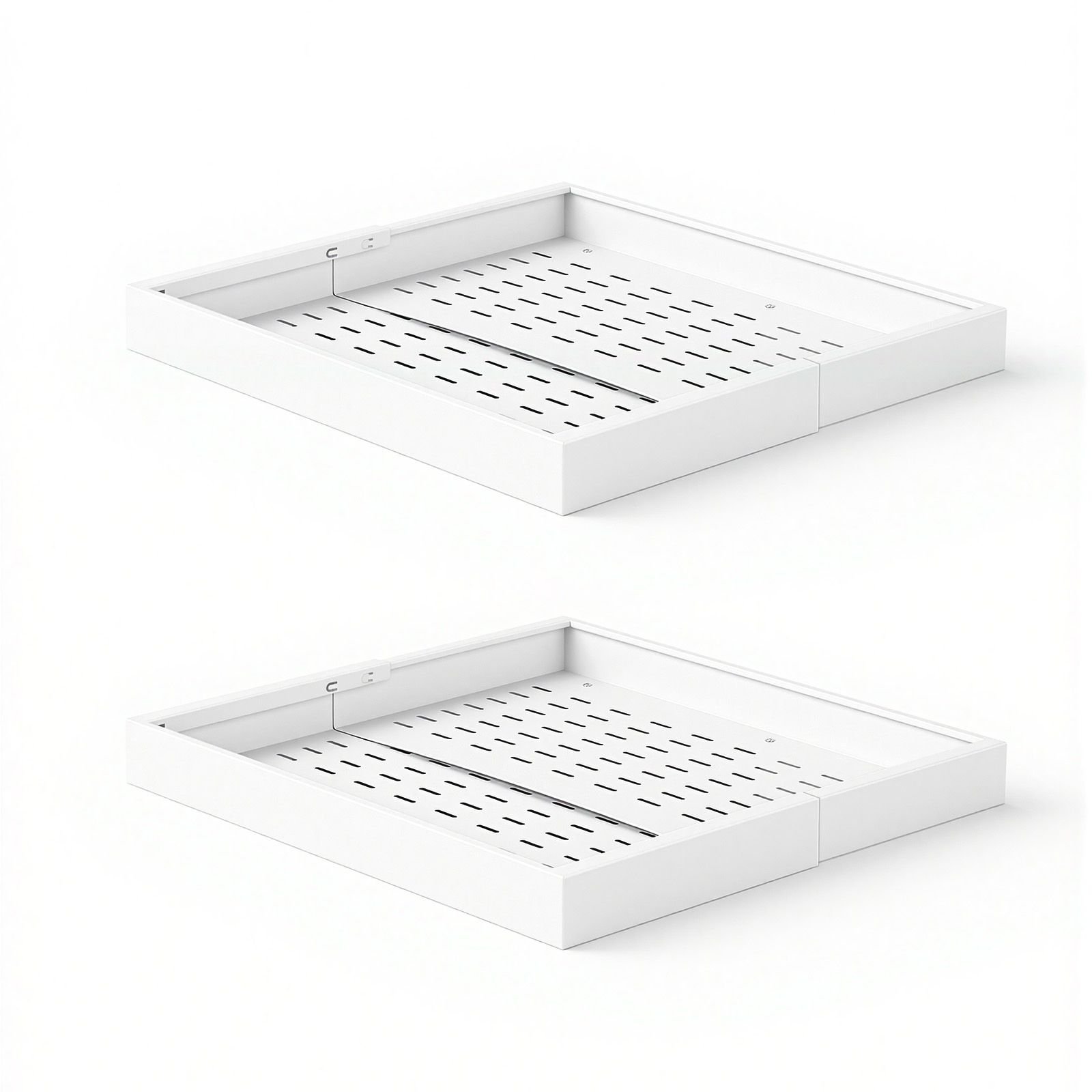 pull out cabinet organizer, 2 pack expandable width (12.2" 18.9"), 20.47" deep pull out drawers for cabinets, sliding drawer for kitchen pantry cabinet organizer with nano adhesive strips, white