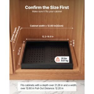 pull out cabinet organizer, 4 pack expandable width (12.2" 18.9"), 20.47" deep pull out drawers for cabinets, sliding drawer for kitchen pantry cabinet organizer with nano adhesive strips, black