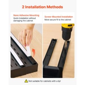 pull out cabinet organizer, 4 pack expandable width (12.2" 18.9"), 20.47" deep pull out drawers for cabinets, sliding drawer for kitchen pantry cabinet organizer with nano adhesive strips, black
