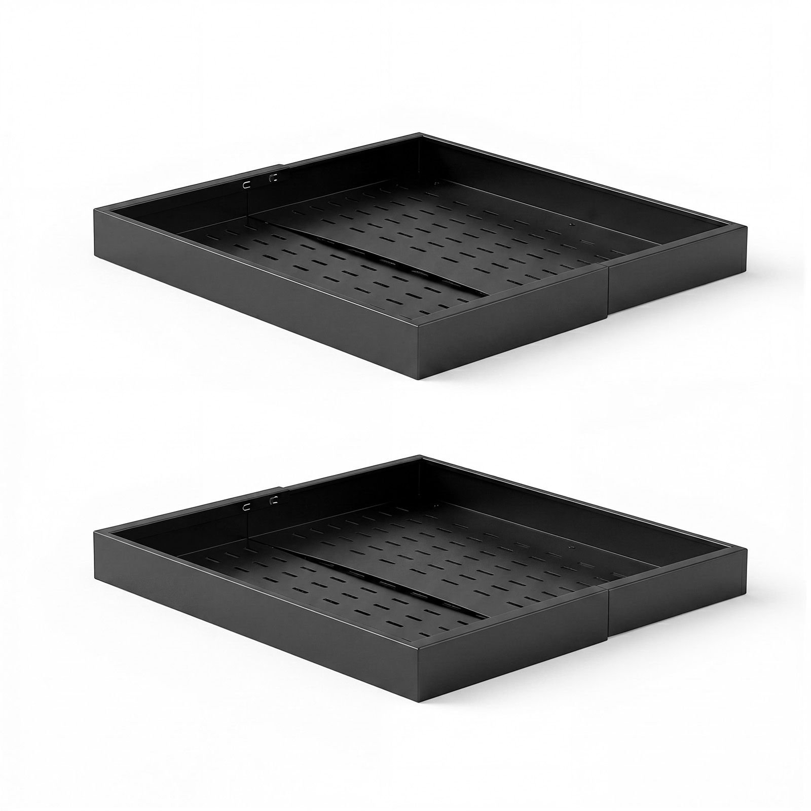 pull out cabinet organizer, 4 pack expandable width (12.2" 18.9"), 20.47" deep pull out drawers for cabinets, sliding drawer for kitchen pantry cabinet organizer with nano adhesive strips, black