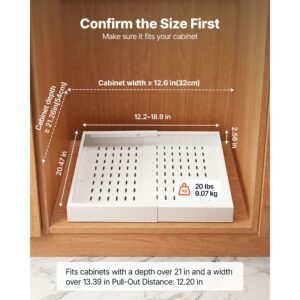 pull out cabinet organizer, 4 pack expandable width (12.2" 18.9"), 20.47" deep pull out drawers for cabinets, sliding drawer for kitchen pantry cabinet organizer with nano adhesive strips, white