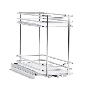 Pull Out Spice Rack Organizer for Cabinet, 2 Tier Slide Out Spice Rack Organizer, Heavy Duty Metal Seasoning Kitchen Basket for Inside Cabinets & Pantry Closet, 4.33"W x 8.46"D x 10.43"H, Silver