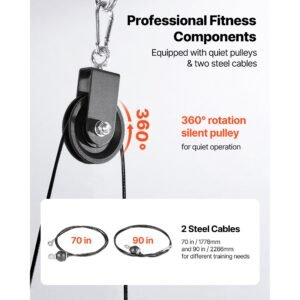 pulley system, 1 pc lat and lift pulley system, gym rack pulleys attachment with two steel cables, short bar, dual grip handles, cable machine for bicep, shoulder, back, up to 280 lbs capacity