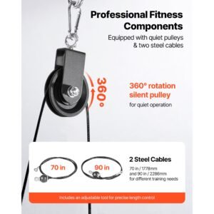pulley system, 2 pcs lat and lift pulley system, gym rack pulleys attachment with two steel cables, short bar, dual grip handles, cable machine for bicep, shoulder, back, up to 330 lbs capacity
