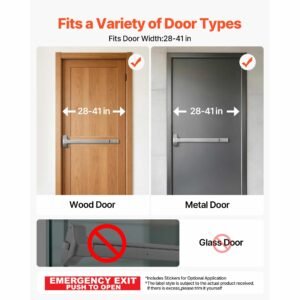 push bar panic exit device, 28" premium metal commercial panic bar for exit doors, emergency exit door hardware with warning sticker, easy installation, for 28" 41" wood or metal door, silver
