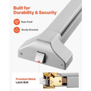 push bar panic exit device, 28" premium metal commercial panic bar for exit doors, emergency exit door hardware with warning sticker, easy installation, for 28" 41" wood or metal door, silver
