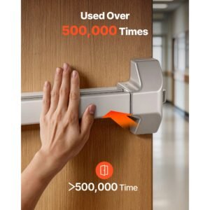 push bar panic exit device, 28" premium metal commercial panic bar for exit doors, emergency exit door hardware with warning sticker, easy installation, for 28" 41" wood or metal door, silver