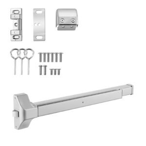 Push Bar Panic Exit Device, 28" Premium Metal Commercial Panic Bar for Exit Doors, Emergency Exit Door Hardware with Warning Sticker, Easy Installation, for 28"-41" Wood or Metal Door, Silver