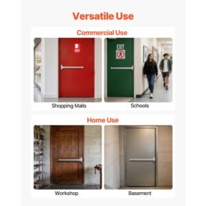 push bar panic exit device, 28" premium metal commercial panic bar for exit doors, emergency exit door hardware with warning sticker, easy installation, for 28" 41" wood or metal door, silver