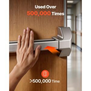 push bar panic exit device, 28" stainless steel commercial panic bar for exit doors, emergency exit door hardware with vertical top rod and sticker, for 28" 41" wood or metal door, silver