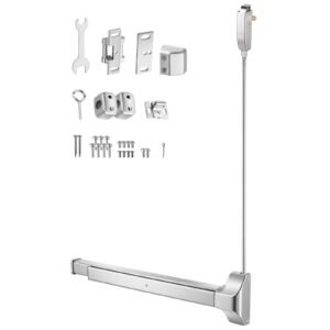 Push Bar Panic Exit Device, 28" Stainless Steel Commercial Panic Bar for Exit Doors, Emergency Exit Door Hardware with Vertical Top Rod and Sticker, for 28"-41" Wood or Metal Door, Silver