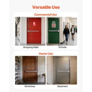 push bar panic exit device, 28" stainless steel commercial panic bar for exit doors, emergency exit door hardware with vertical top rod and sticker, for 28" 41" wood or metal door, silver