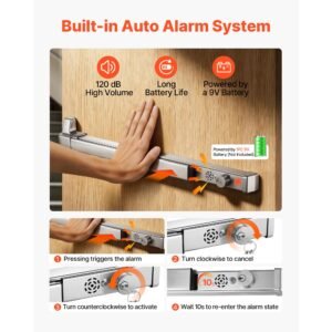 push bar panic exit device, 31" stainless steel commercial panic bar for exit doors, emergency exit door hardware with auto alarm system and sticker, for 31" 46" wood or metal door, silver