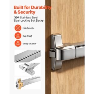 push bar panic exit device, 31" stainless steel commercial panic bar for exit doors, emergency exit door hardware with auto alarm system and sticker, for 31" 46" wood or metal door, silver