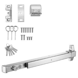 Push Bar Panic Exit Device, 31" Stainless Steel Commercial Panic Bar for Exit Doors, Emergency Exit Door Hardware with Auto Alarm System and Sticker, for 31"-46" Wood or Metal Door, Silver