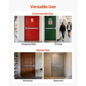push bar panic exit device, 31" stainless steel commercial panic bar for exit doors, emergency exit door hardware with auto alarm system and sticker, for 31" 46" wood or metal door, silver