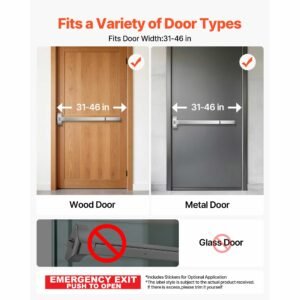 push bar panic exit device, 31" stainless steel commercial panic bar for exit doors, emergency exit door hardware with dual locking bolt and sticker, for 31" 46" wood or metal door, silver