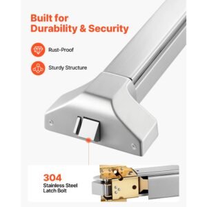 push bar panic exit device, 31" stainless steel commercial panic bar for exit doors, emergency exit door hardware with dual locking bolt and sticker, for 31" 46" wood or metal door, silver