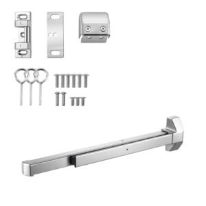 Push Bar Panic Exit Device, 31" Stainless Steel Commercial Panic Bar for Exit Doors, Emergency Exit Door Hardware with Dual Locking Bolt and Sticker, for 31"-46" Wood or Metal Door, Silver