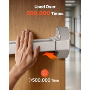 push bar panic exit device, 41" stainless steel commercial panic bar for exit doors, emergency exit door hardware with exterior lever handle and 6 keys, for 41" 61" wood or metal door, silver
