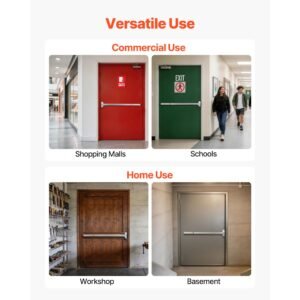 push bar panic exit device, 41" stainless steel commercial panic bar for exit doors, emergency exit door hardware with exterior lever handle and 6 keys, for 41" 61" wood or metal door, silver