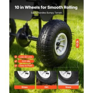 push lawn spreader, 12ft spreading width, broadcast spreader with 80lbs load capacity & 10 in all terrain tires, walk behind garden & lawn broadcast spreaders for seed fertilizer, salt ice melt