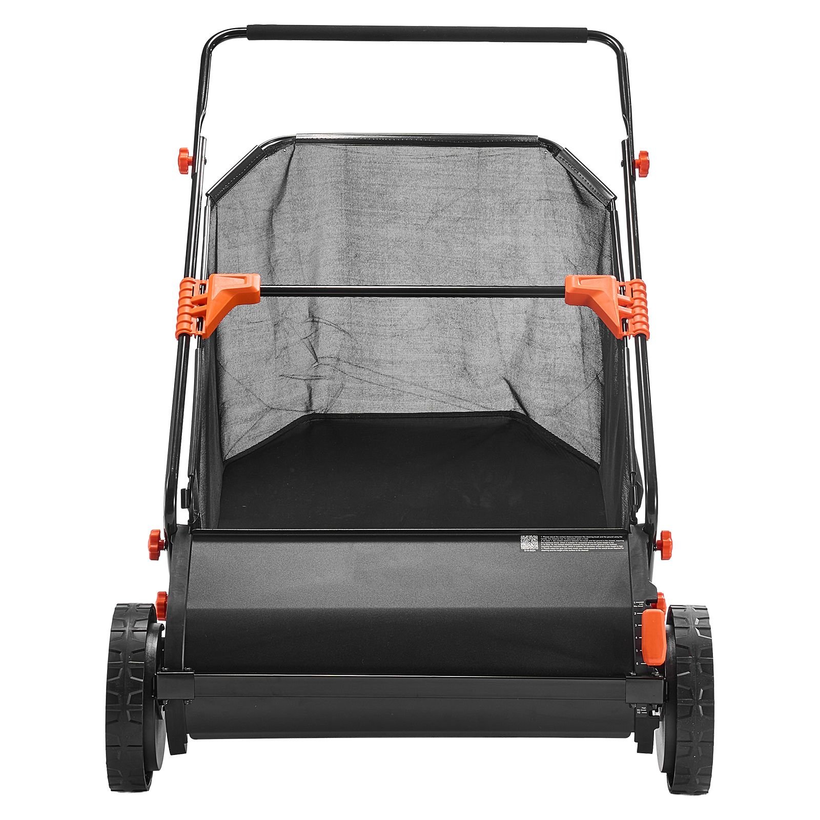 push lawn sweeper, 26 in leaf & grass collector with 7 cu. ft. hopper bag, adjustable brush height & spinning brushes, heavy duty yard sweeper with rubber wheels for leaves grass cleanup