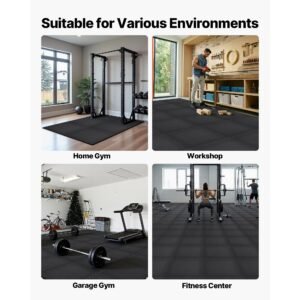 puzzle exercise mat, 12 pcs fitness equipment mats, 24 x 24 x 0.56 in, high density eva foam gym mats set, interlocking rubber soft tiles, protective floor padding for home, gym, office, black