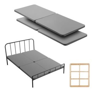 Queen Size Bunkie Board, 1.5 in Bed Board Slats with 200D Oxford Cloth, Wooden Mattress Support for Queen Size Bed, Easy Assembly Support under Mattress, 4 Piece, Gray