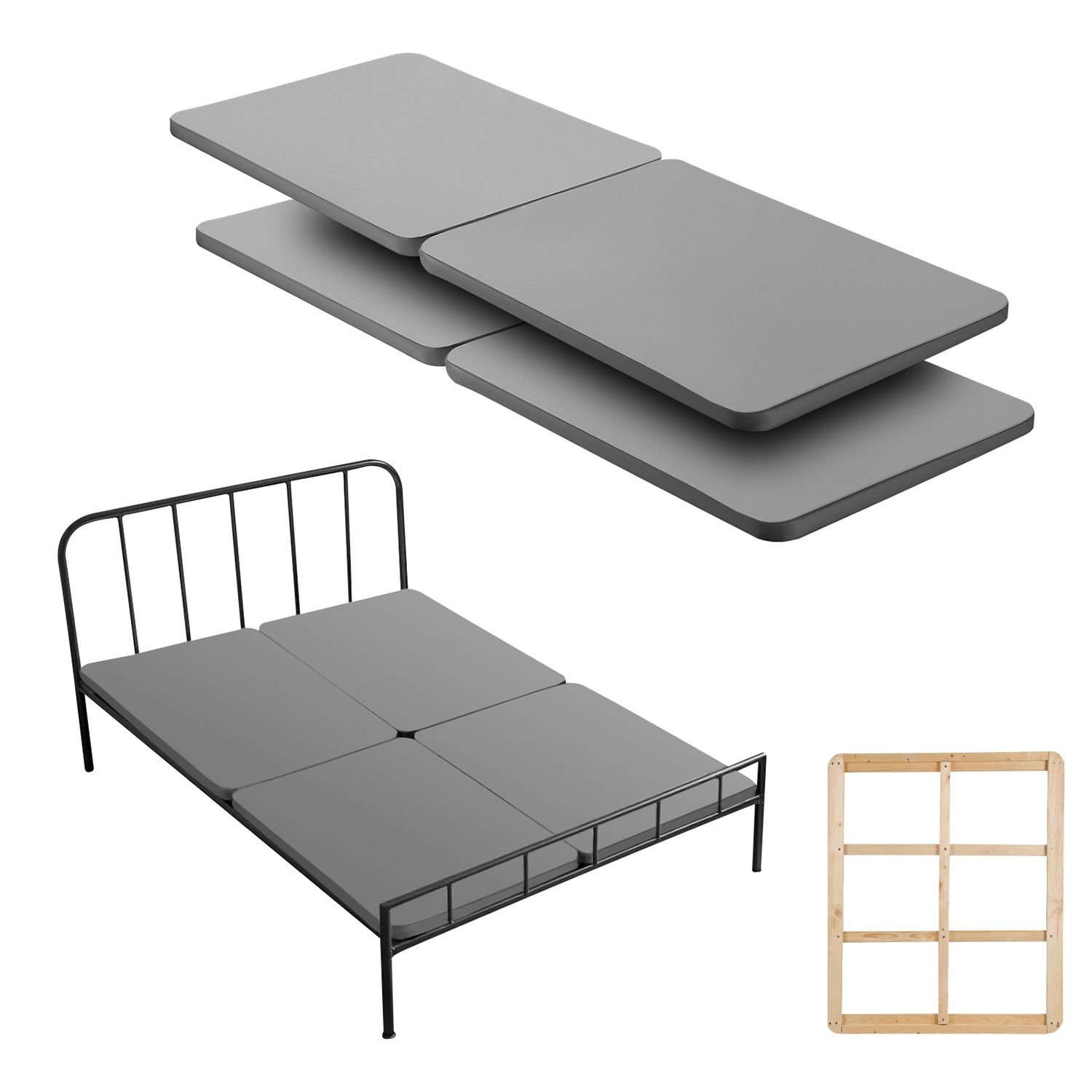 queen size bunkie board, 1.5 in bed board slats with 200d oxford cloth, wooden mattress support for queen size bed, easy assembly support under mattress, 4 piece, gray