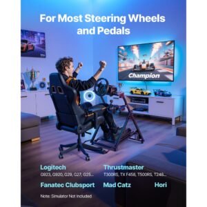 Racing Wheel Stand, Adjustable & Foldable Simulator Stand for Logitech G923 G920 G29 G27, Thrustmaster T300RS TX F458 T500RS T3PA-PRO(F1/GT) Gaming Cockpit,Pedals Simulator NOT Included